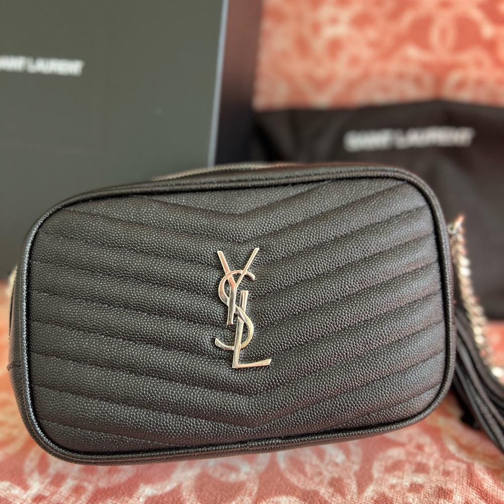 YSL Grain De Poudre Matelasse Monogram Mini Lou Camera Bag Black